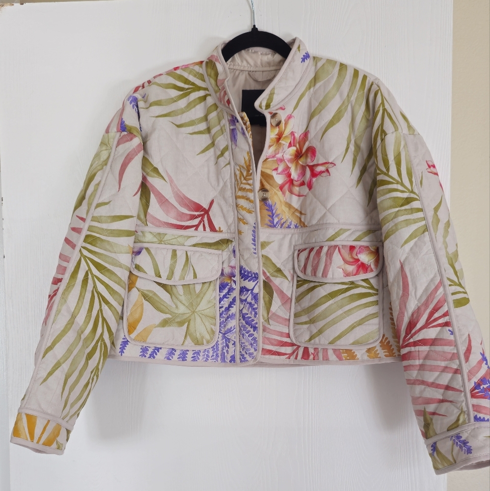 7 For All Mankind Cream and Pink Puffer Jacket